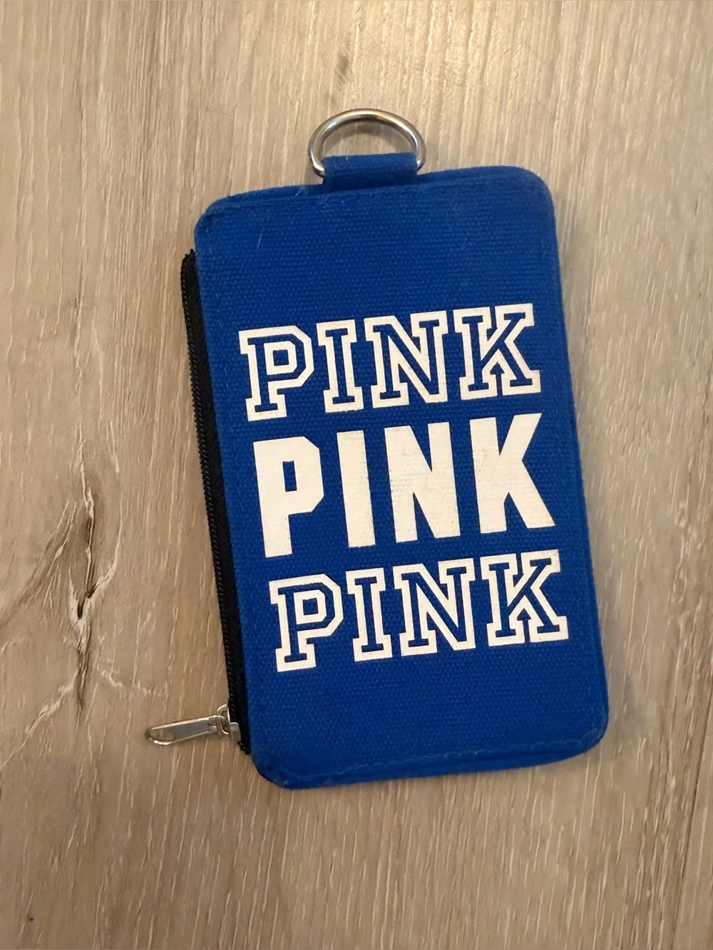 Victoria's Secret PINK Royal Blue Canvas Lanyard ID Holder Wallet Badge Case